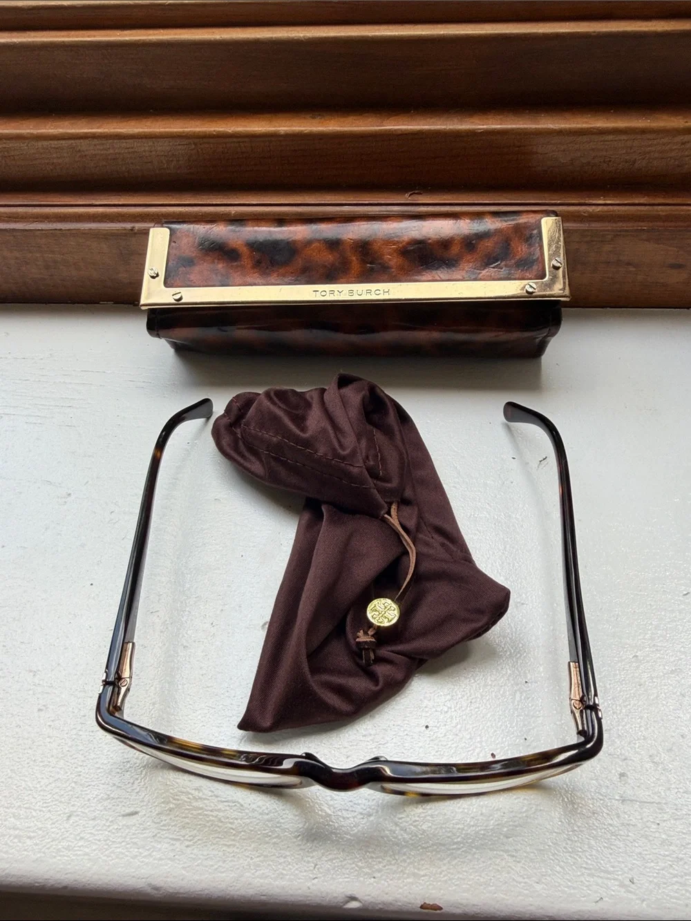 Tory Burch Tortoiseshell Brown and Gold Eyeglasses with Matching Case